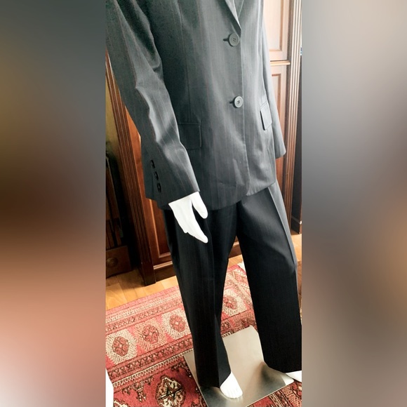 Shiny Black Double Collar Long Blazer & pants suit 100% fine wool W red stripes - Picture 10 of 16